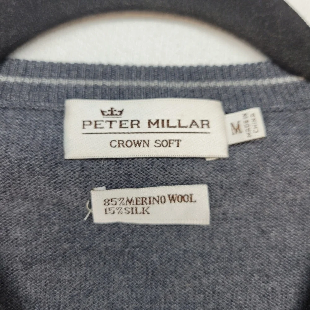 Peter Millar Sweater Mens Medium Gray V-Neck Crown Soft Merino Wool Silk Blend